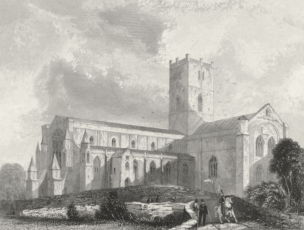 WALES. St David's Cathedral SW view 1836 old antique vintage print picture